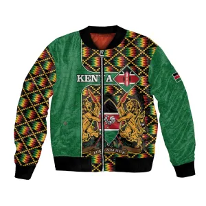 Kenya Bomber Jacket - Kente Pattern, Coat Of Arms Design LT15