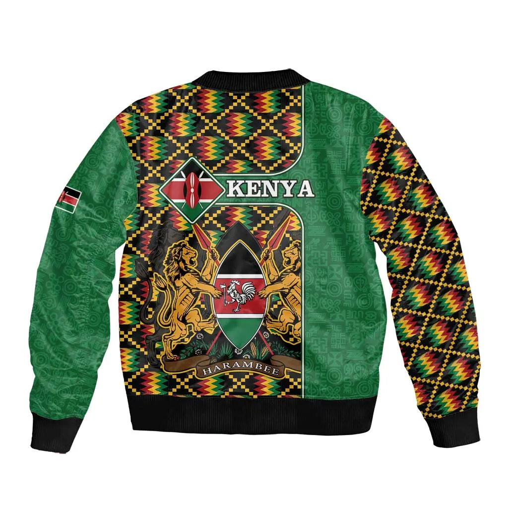 Kenya Bomber Jacket - Kente Pattern, Coat Of Arms Design LT15