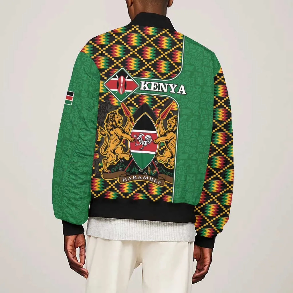 Kenya Bomber Jacket - Kente Pattern, Coat Of Arms Design LT15