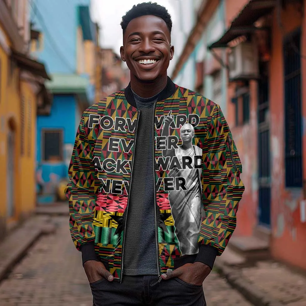 Kwame Nkrumah Ghana Sleeve Zip Bomber Jacket Kente Pattern African TS04
