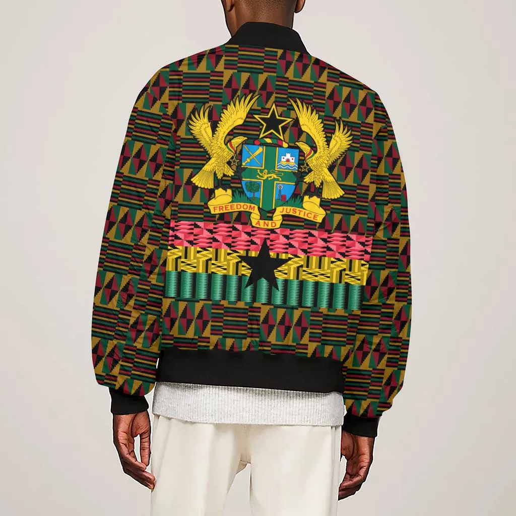 Kwame Nkrumah Ghana Sleeve Zip Bomber Jacket Kente Pattern African TS04