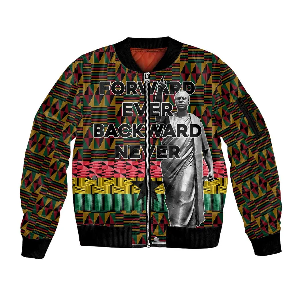 Kwame Nkrumah Ghana Sleeve Zip Bomber Jacket Kente Pattern African TS04