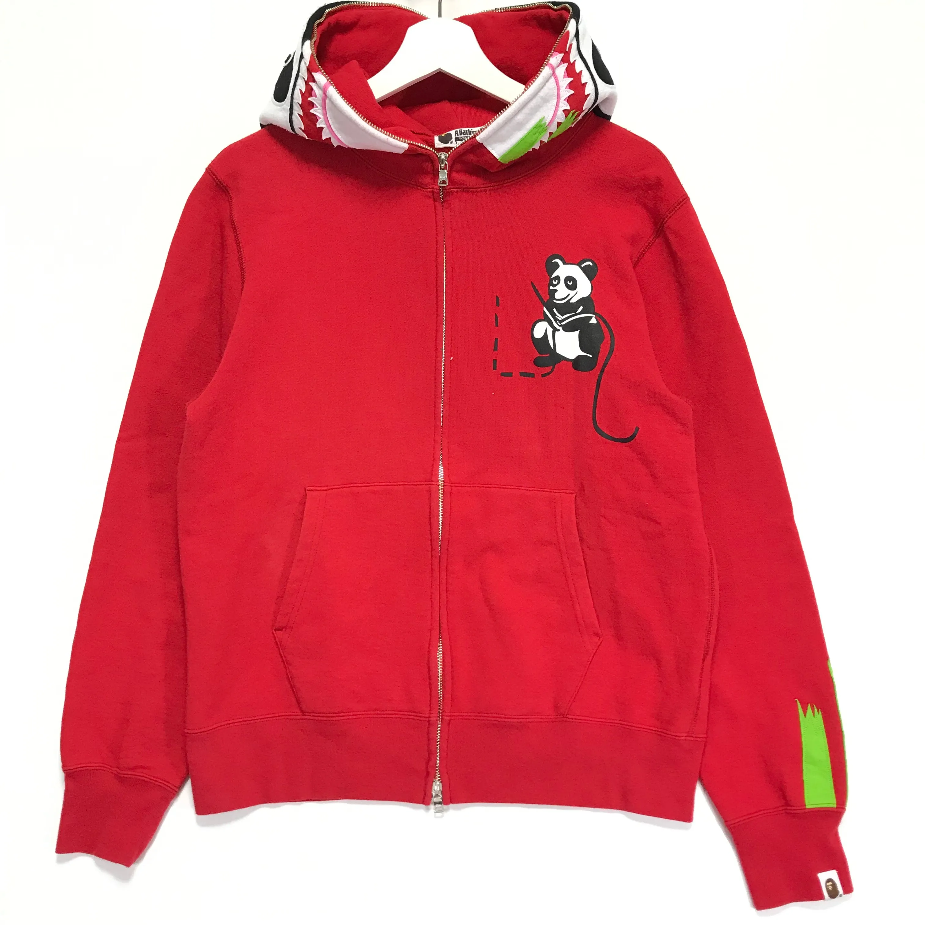 [L] A Bathing Ape Bape Full Zip Panda Hoodie Red