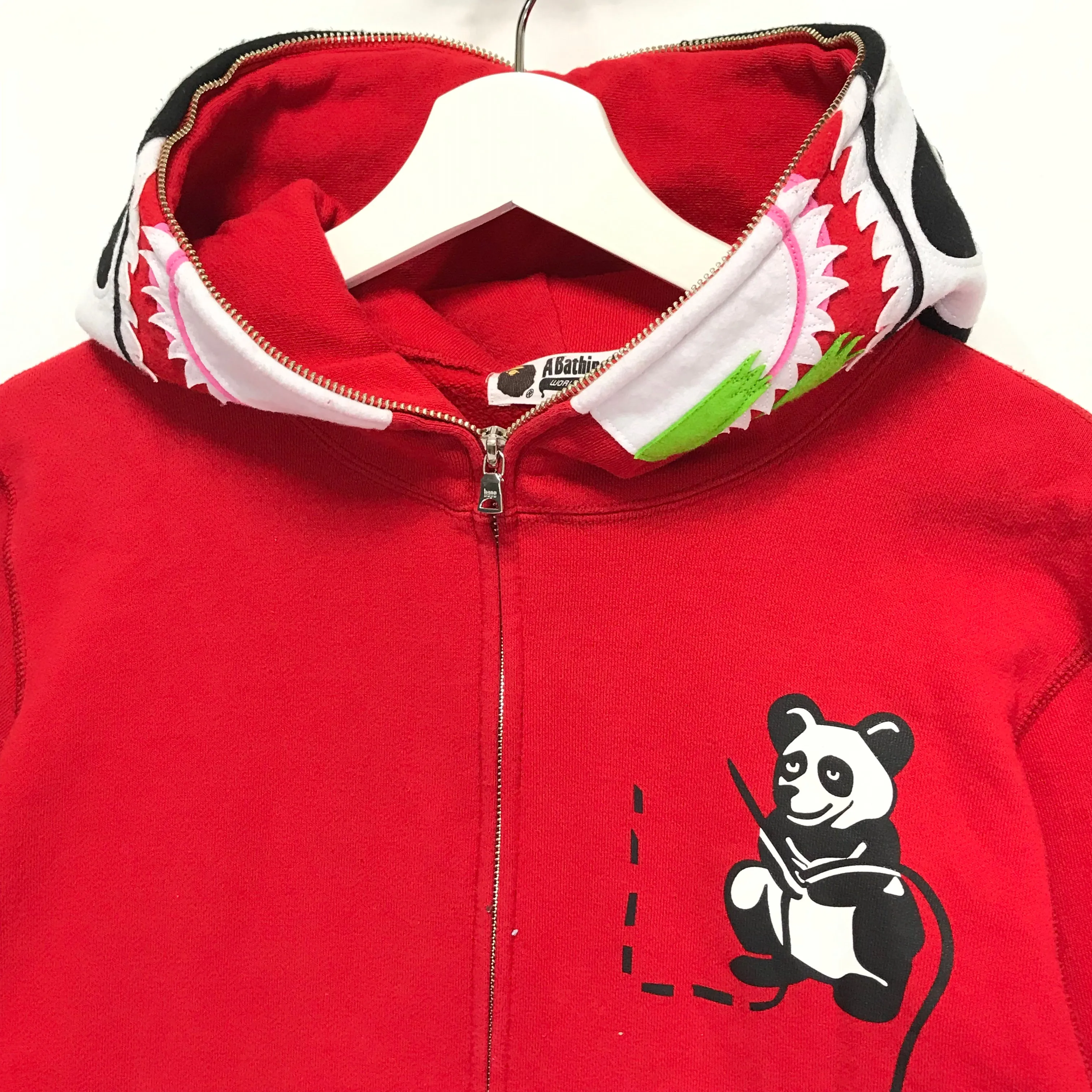 [L] A Bathing Ape Bape Full Zip Panda Hoodie Red