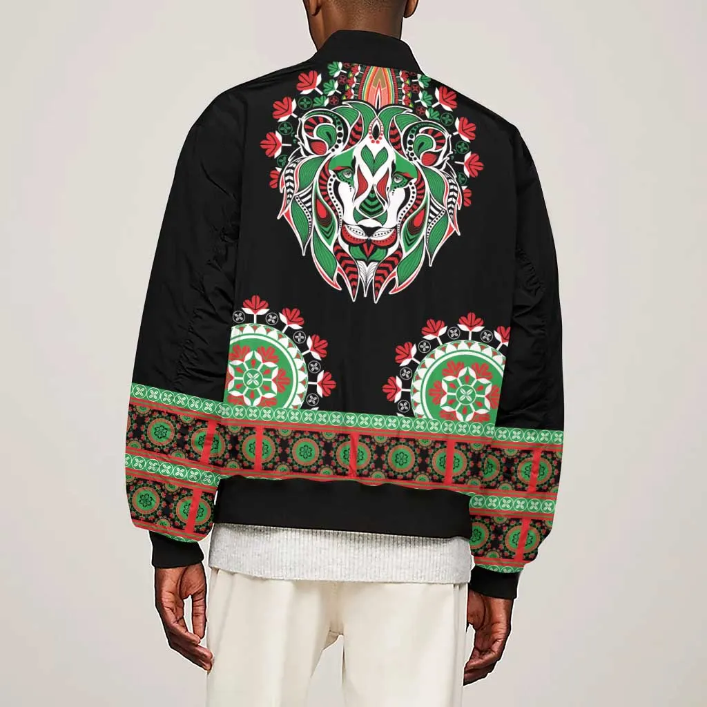 Libya Barbary Lion Sleeve Zip Bomber Jacket Dashiki Simple Style LT05