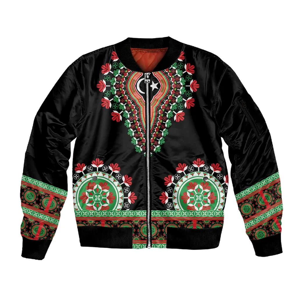 Libya Barbary Lion Sleeve Zip Bomber Jacket Dashiki Simple Style LT05