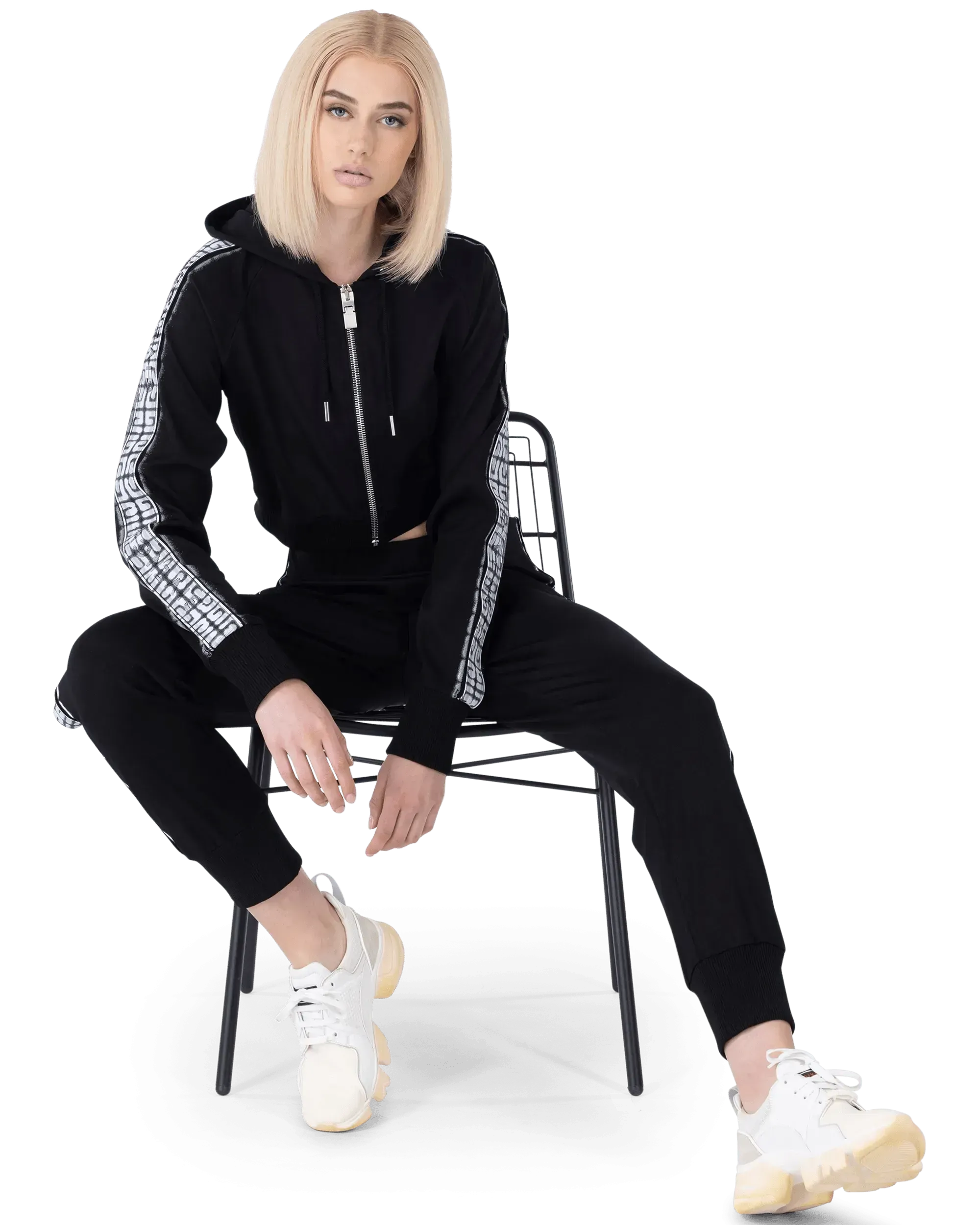 Logo Tape Cropped Zip Up Hoodie
