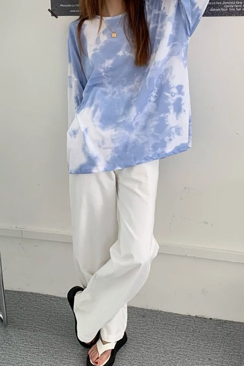 Long Sleeve Blue Tie Dye Colors Shirt