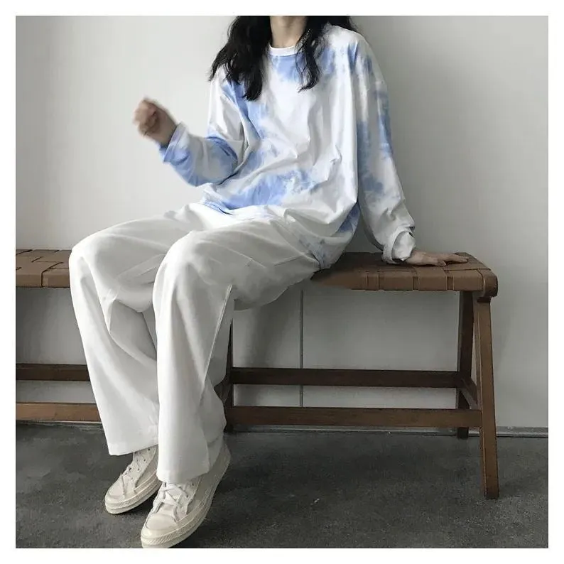 Long Sleeve Blue Tie Dye Printed Shirt