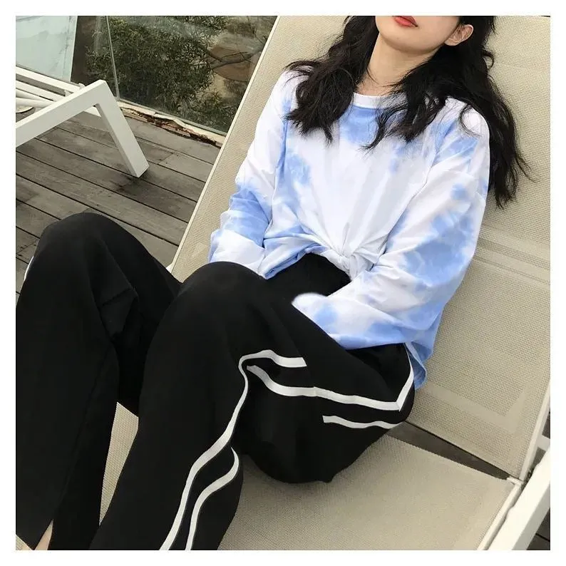 Long Sleeve Blue Tie Dye Printed Shirt