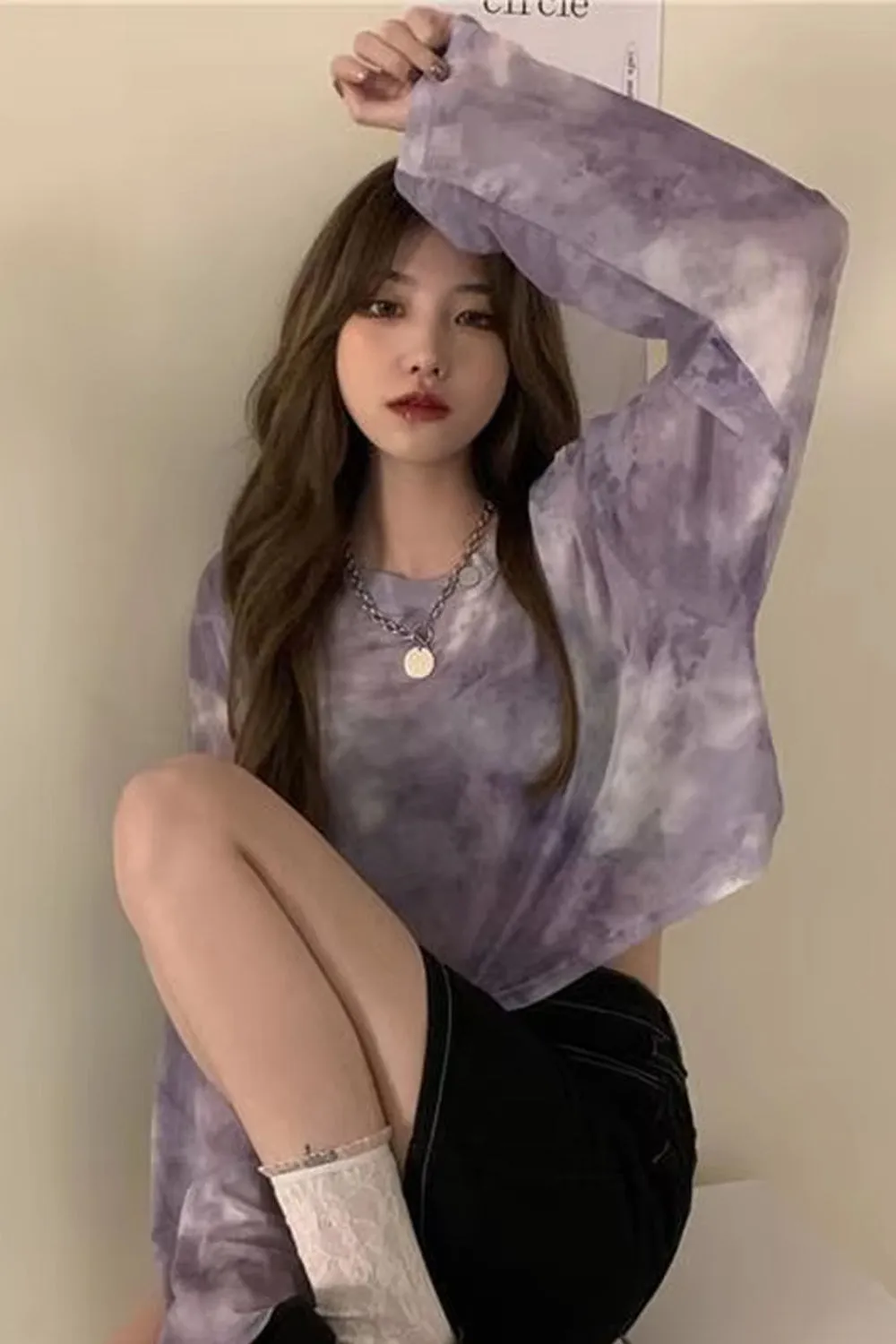 Long Sleeve Tie Dye Pattern Semi Transparent Shirts
