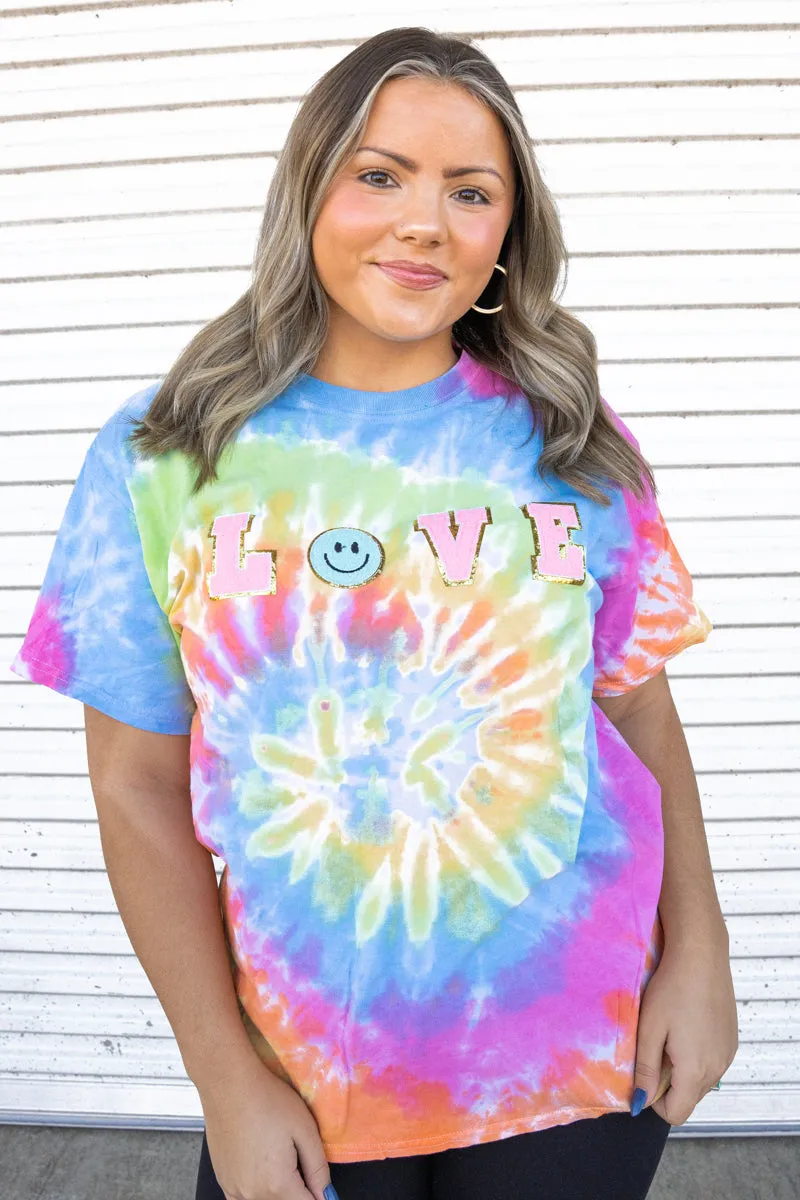 Love Smile Chenille Patch Tie Dye Tee