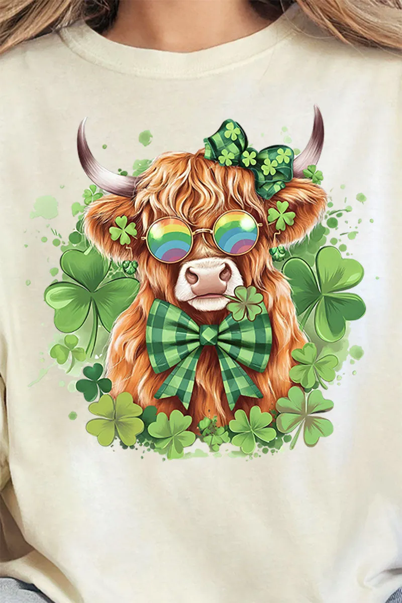 Lucky Clover Highland Cow Comfort Colors Adult Ring-Spun Cotton Tee