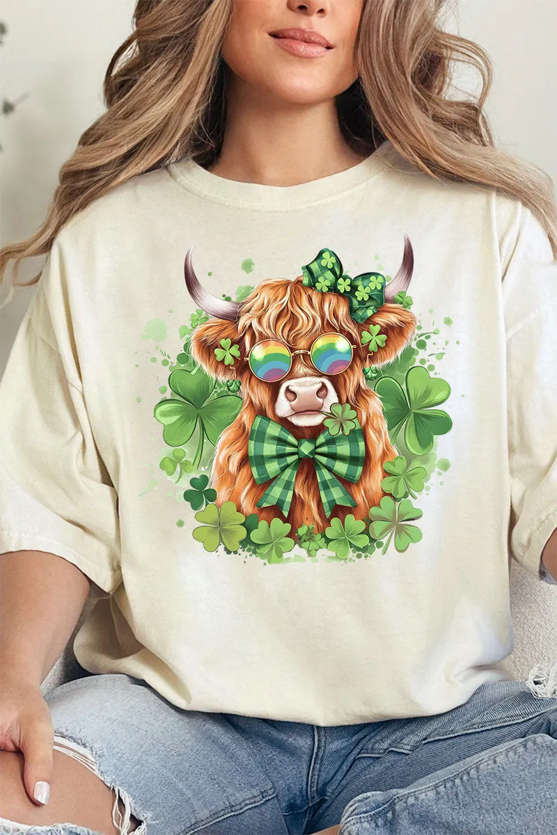 Lucky Clover Highland Cow Comfort Colors Adult Ring-Spun Cotton Tee