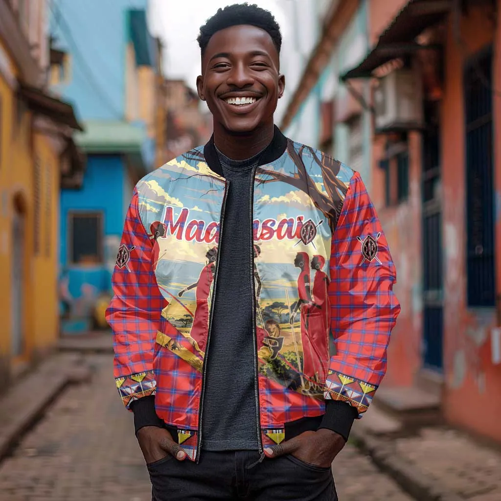 Maasai Adumu Dance Bomber Jacket Shuka Pattern - Kenya Safari LT15