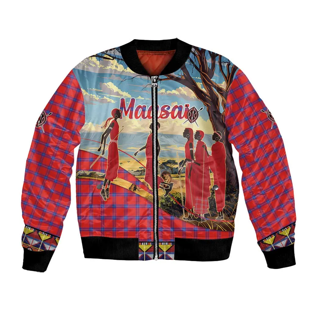 Maasai Adumu Dance Bomber Jacket Shuka Pattern - Kenya Safari LT15