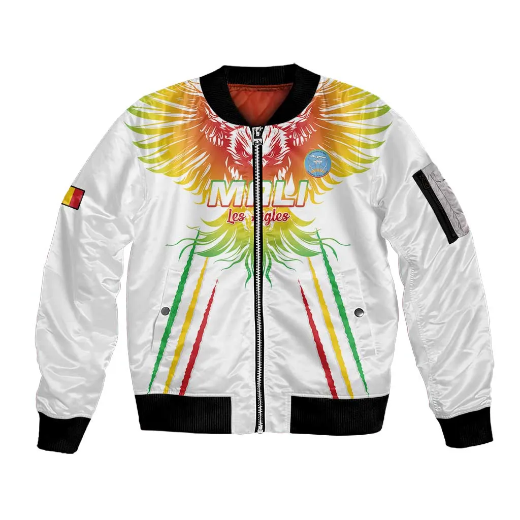 Mali Football Custom Sleeve Zip Bomber Jacket Go Eagles - White Color LT15