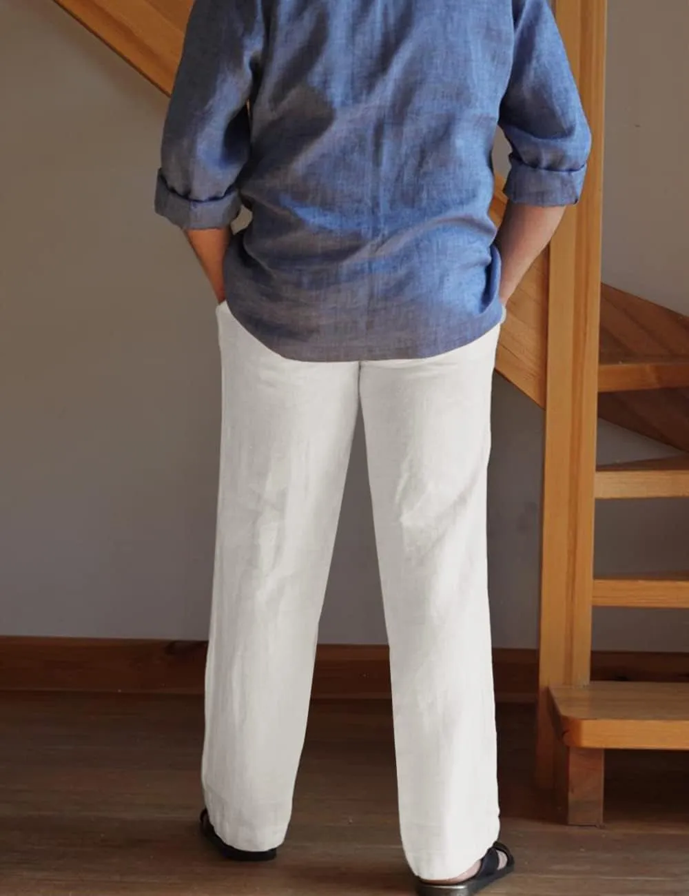 Mens Linen Pants Relaxed Fit Drawstring Elastic Waist Lounging Pants Comfortable