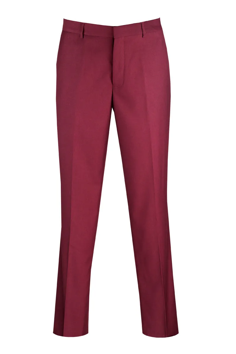 Men's Modern Fit Wool Feel Dress Pants in Burgundy