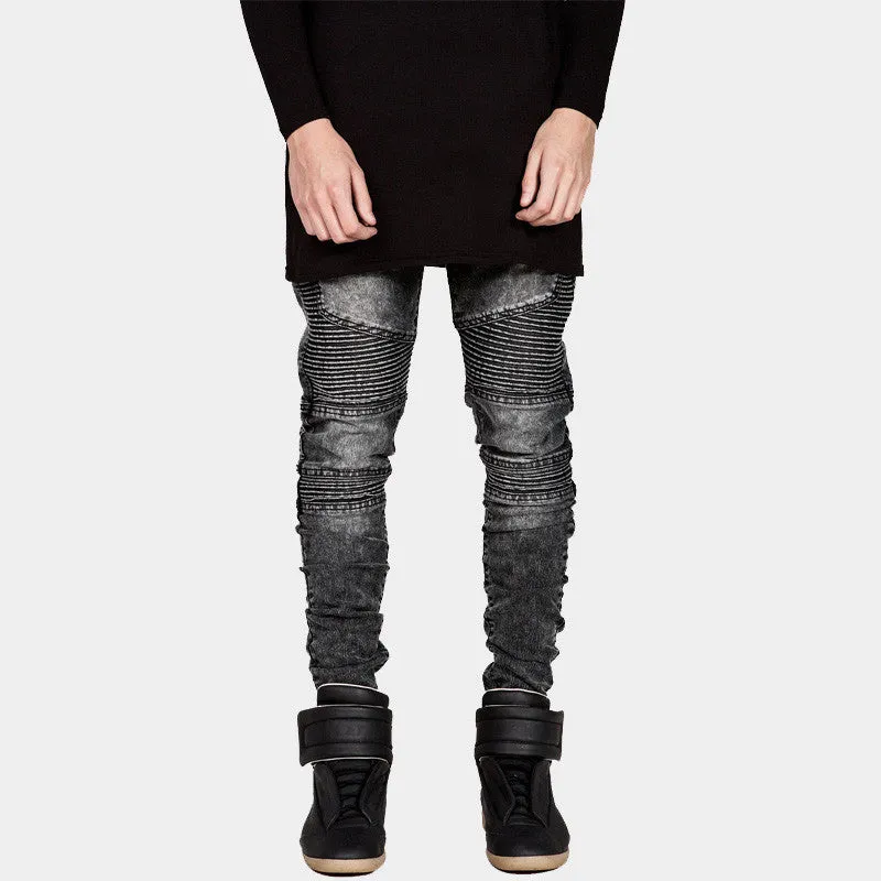 Mens Skinny Biker Jeans Men Hi-Street Ripped Rider Denim Jeans Motorcycle Runway Slim Fit Washed Moto Denim Pants Joggers