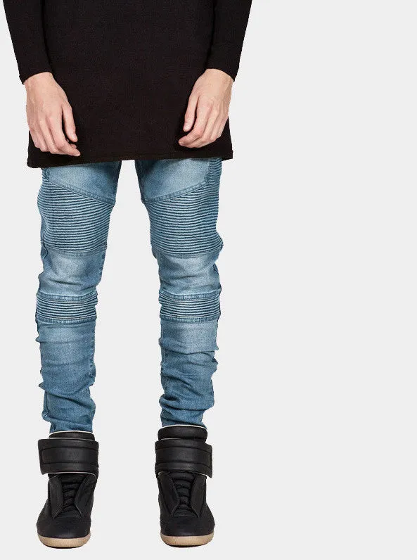 Mens Skinny Biker Jeans Men Hi-Street Ripped Rider Denim Jeans Motorcycle Runway Slim Fit Washed Moto Denim Pants Joggers
