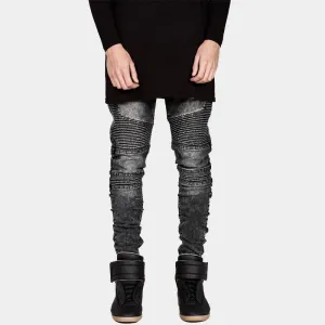 Mens Skinny Biker Jeans Men Hi-Street Ripped Rider Denim Jeans Motorcycle Runway Slim Fit Washed Moto Denim Pants Joggers