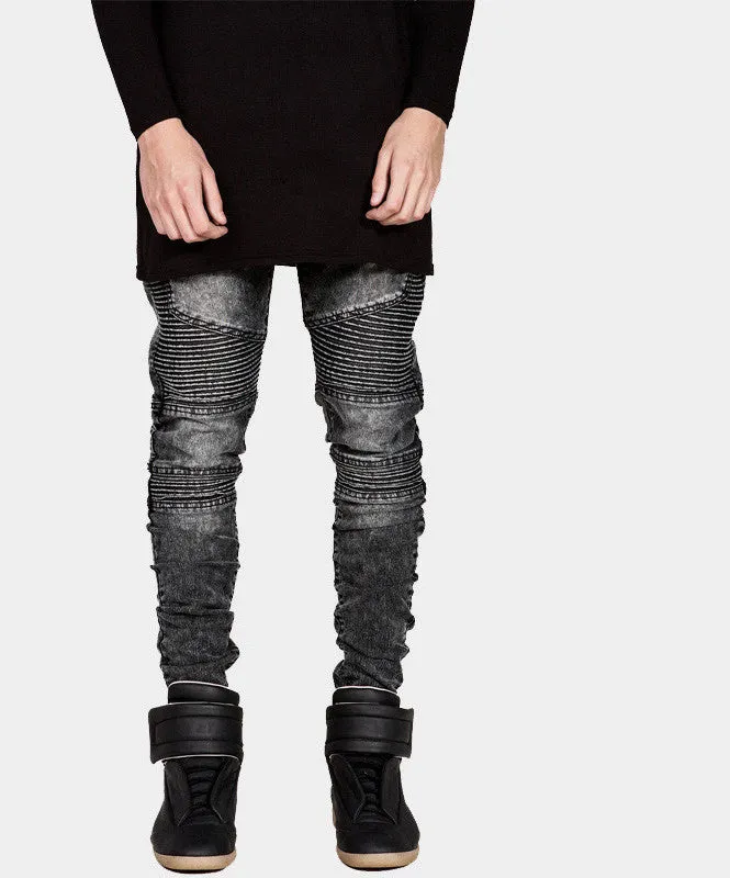 Mens Skinny Biker Jeans Men Hi-Street Ripped Rider Denim Jeans Motorcycle Runway Slim Fit Washed Moto Denim Pants Joggers