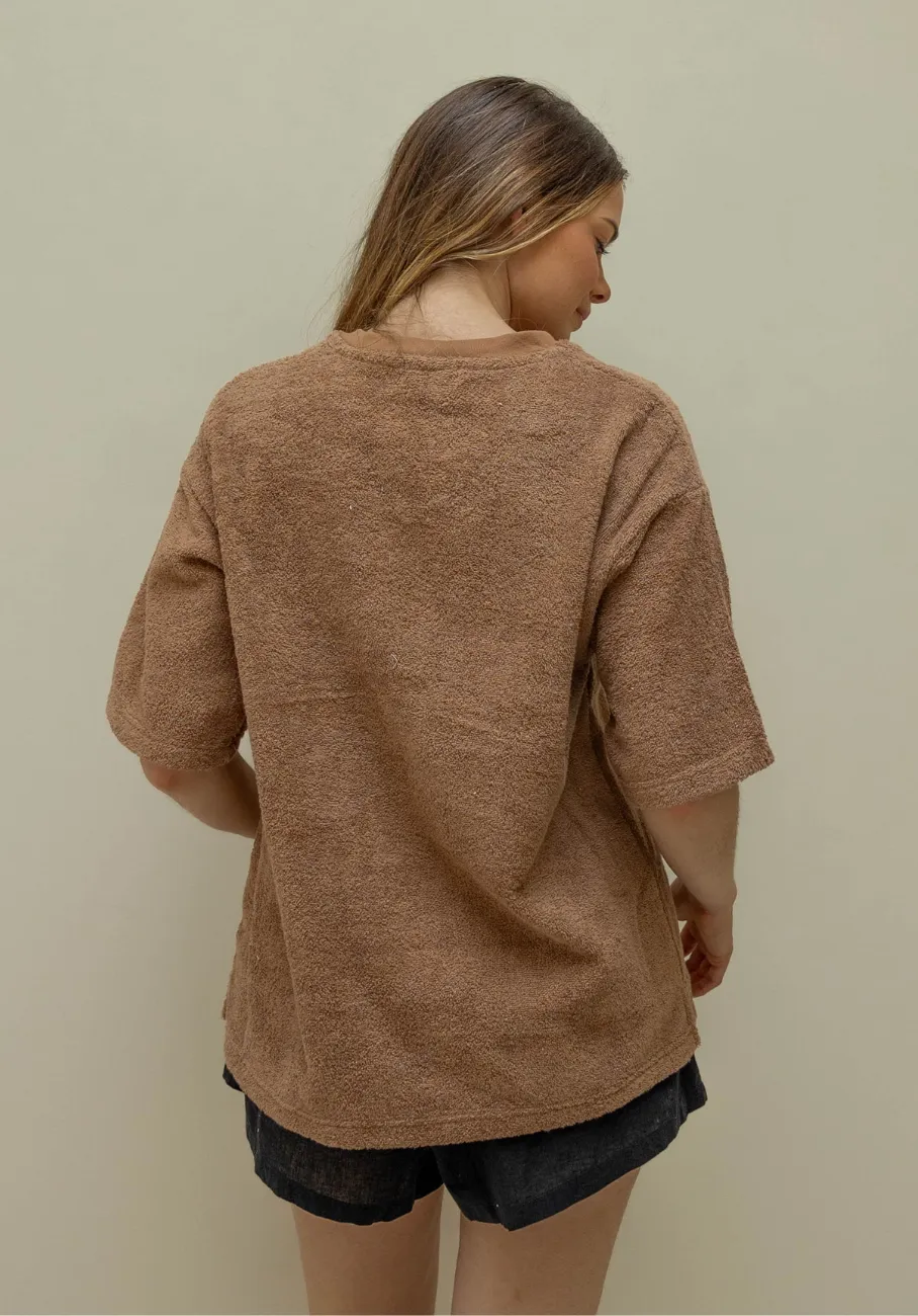 Miann & Co Womens - Kai Terry Towelling Boxy T-Shirt - Café Au Lait