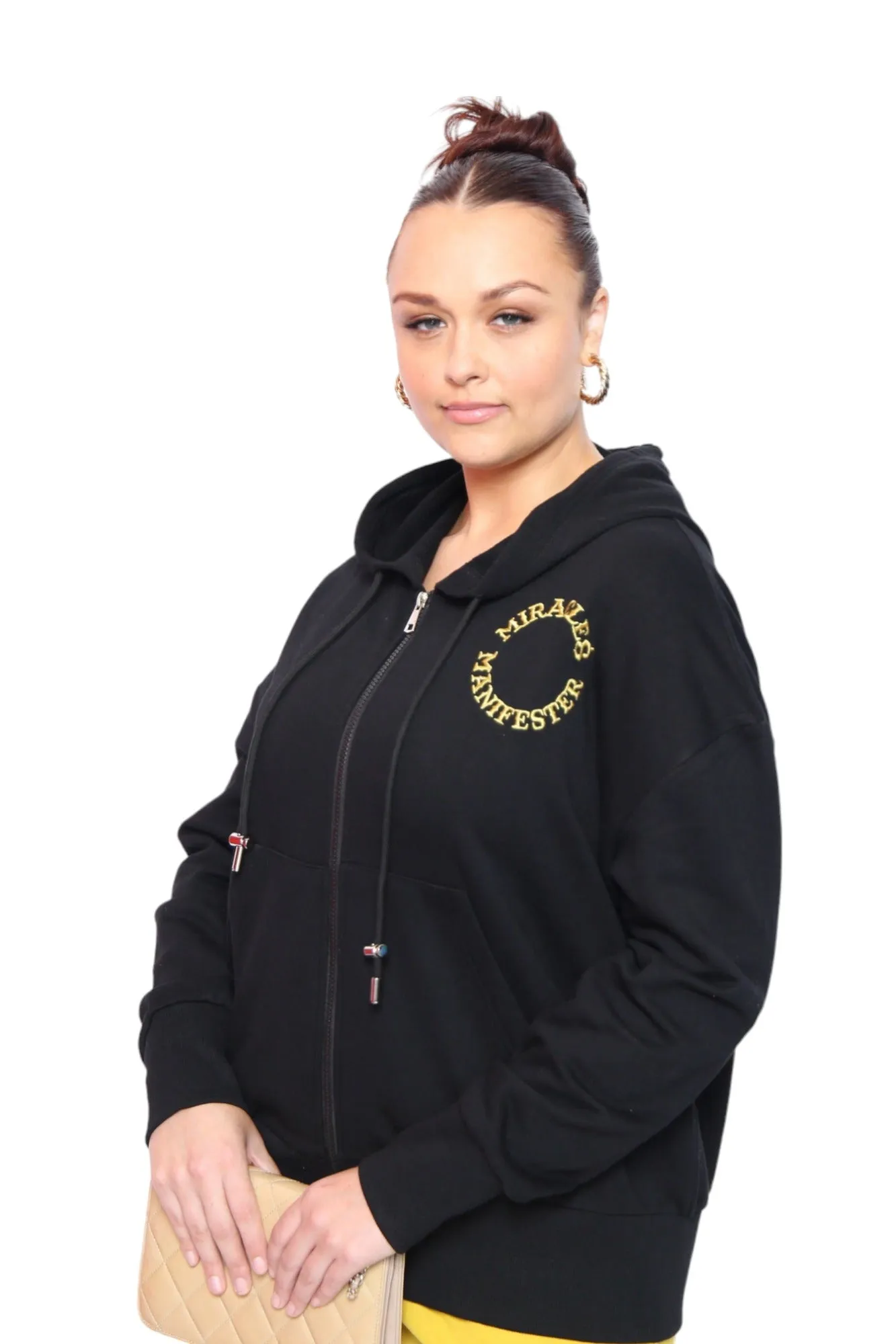 Miracles Manifester Embroidered Zip Hoodie - Black