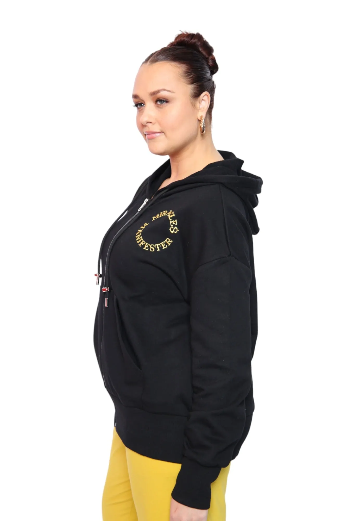 Miracles Manifester Embroidered Zip Hoodie - Black