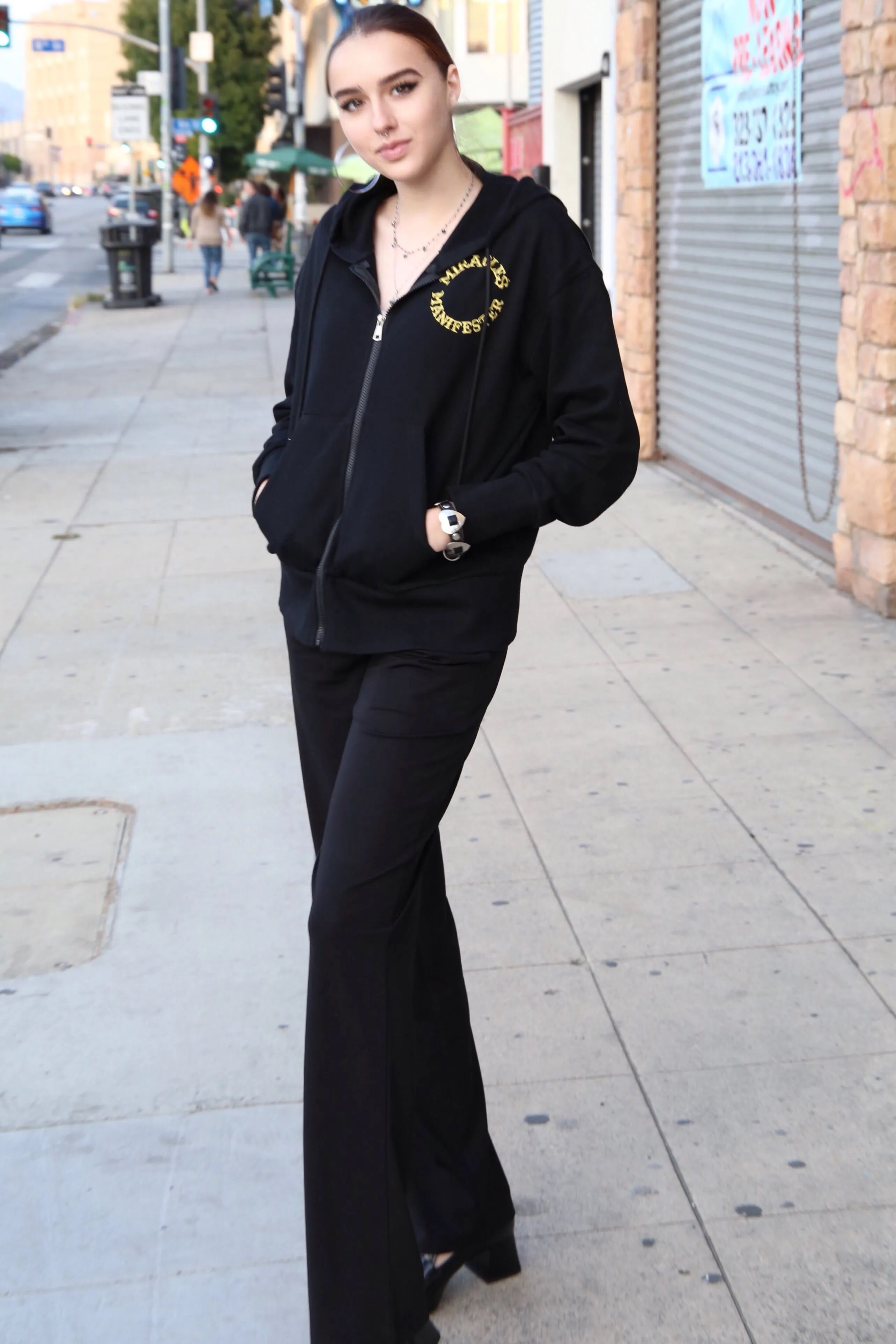 Miracles Manifester Embroidered Zip Hoodie - Black