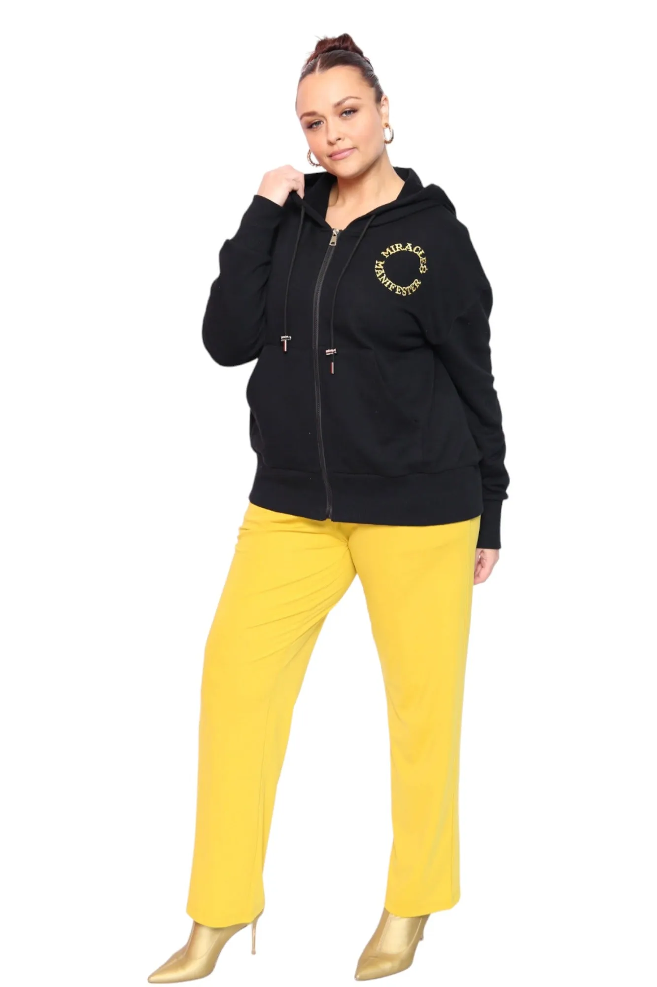 Miracles Manifester Embroidered Zip Hoodie - Black