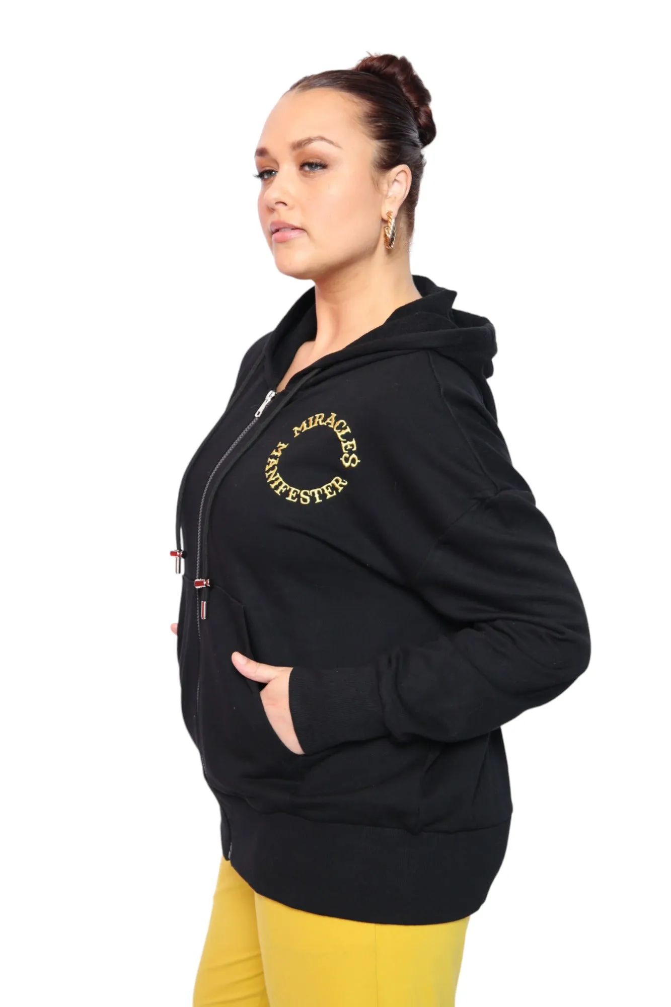 Miracles Manifester Embroidered Zip Hoodie - Black
