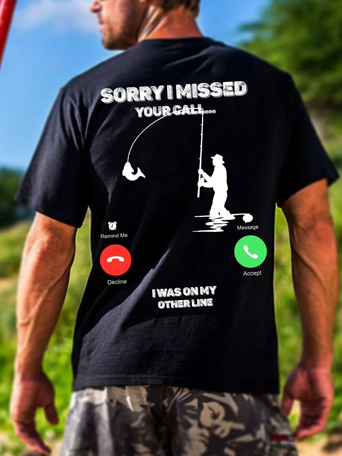 MIss Your Call On The Other Line Fishing Funny Words Casual Short Sleeve Tshirt