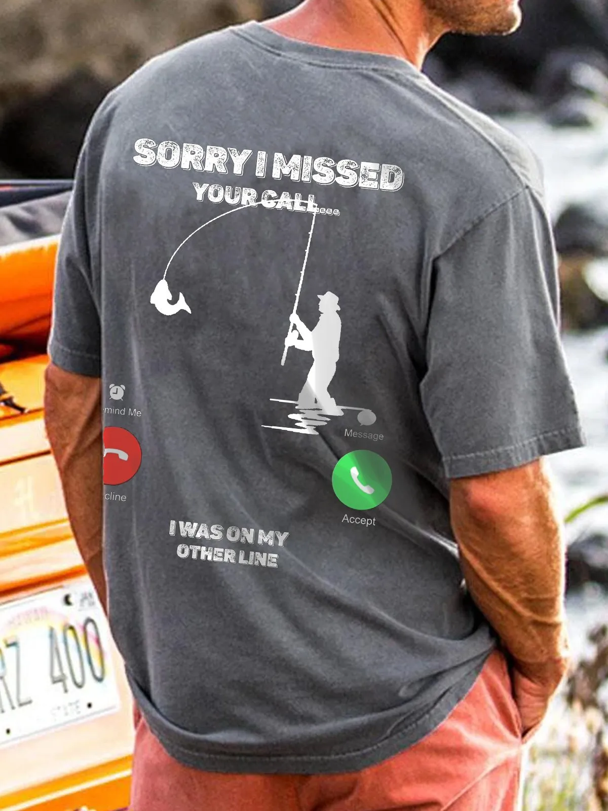 MIss Your Call On The Other Line Fishing Funny Words Casual Short Sleeve Tshirt