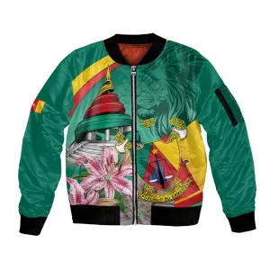 Monument de la Reunification Cameroun Sleeve Zip Bomber Jacket Coat Of Arms With Lily Flowers LT14