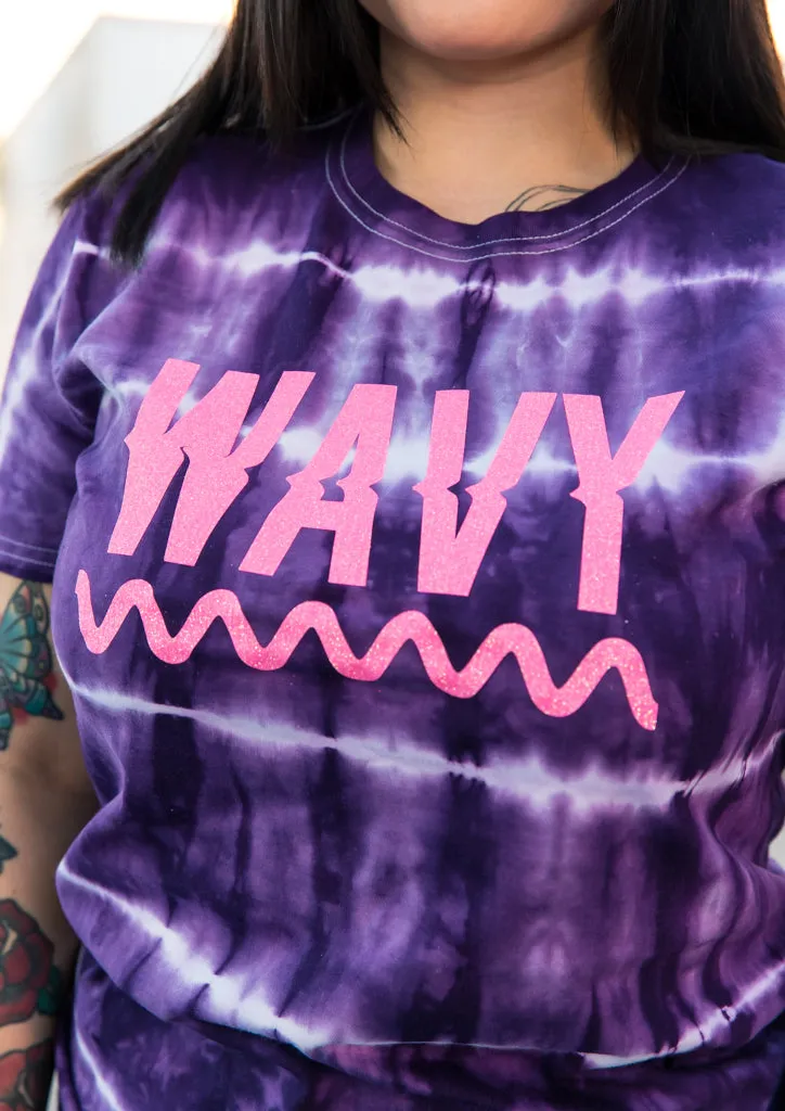 Neon Pink Glitter WAVY | Purple Tye Tee
