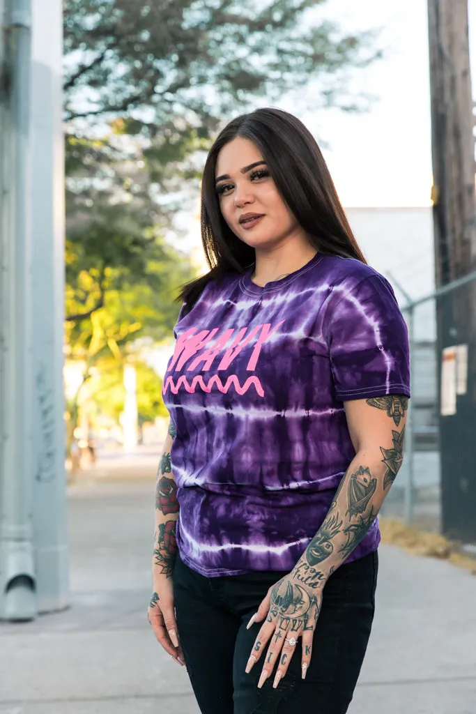 Neon Pink Glitter WAVY | Purple Tye Tee