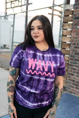 Neon Pink Glitter WAVY | Purple Tye Tee