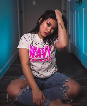 Neon Pink Wavy | White/Black Splash Tee