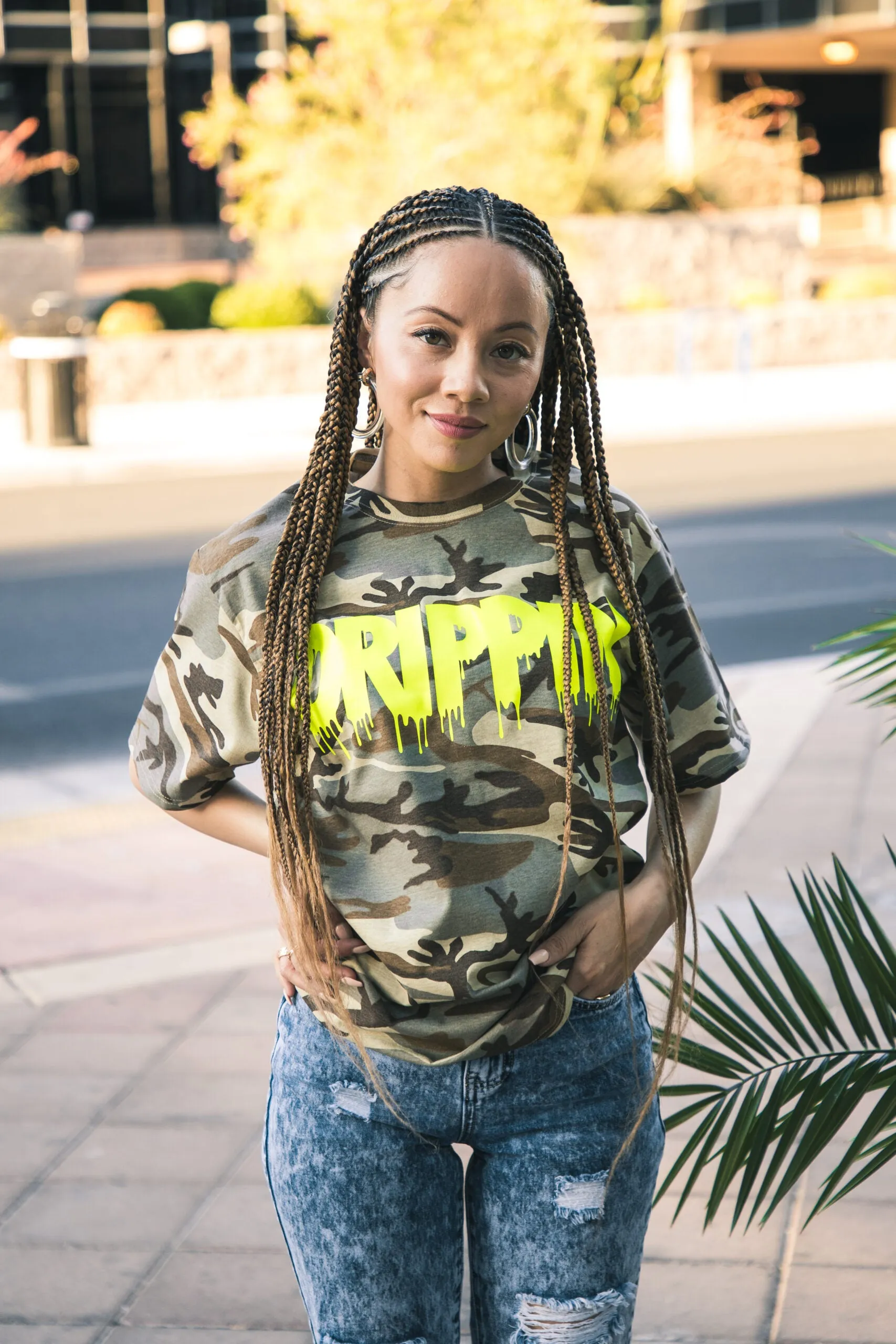 Neon Yellow Drippin | Desert Camo Tee