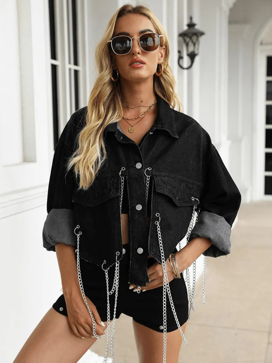 Night Rider Chain Tassel Denim Jacket