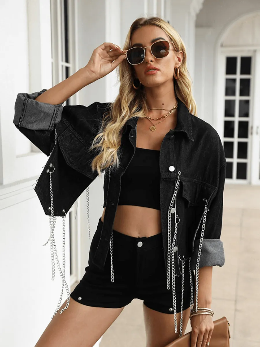 Night Rider Chain Tassel Denim Jacket