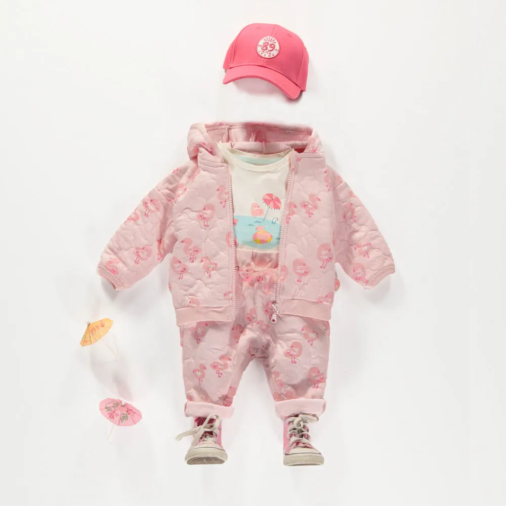 Pantalon rose en jersey matelassé à motifs, bébé || Pink quilted jersey pants with patterns, baby