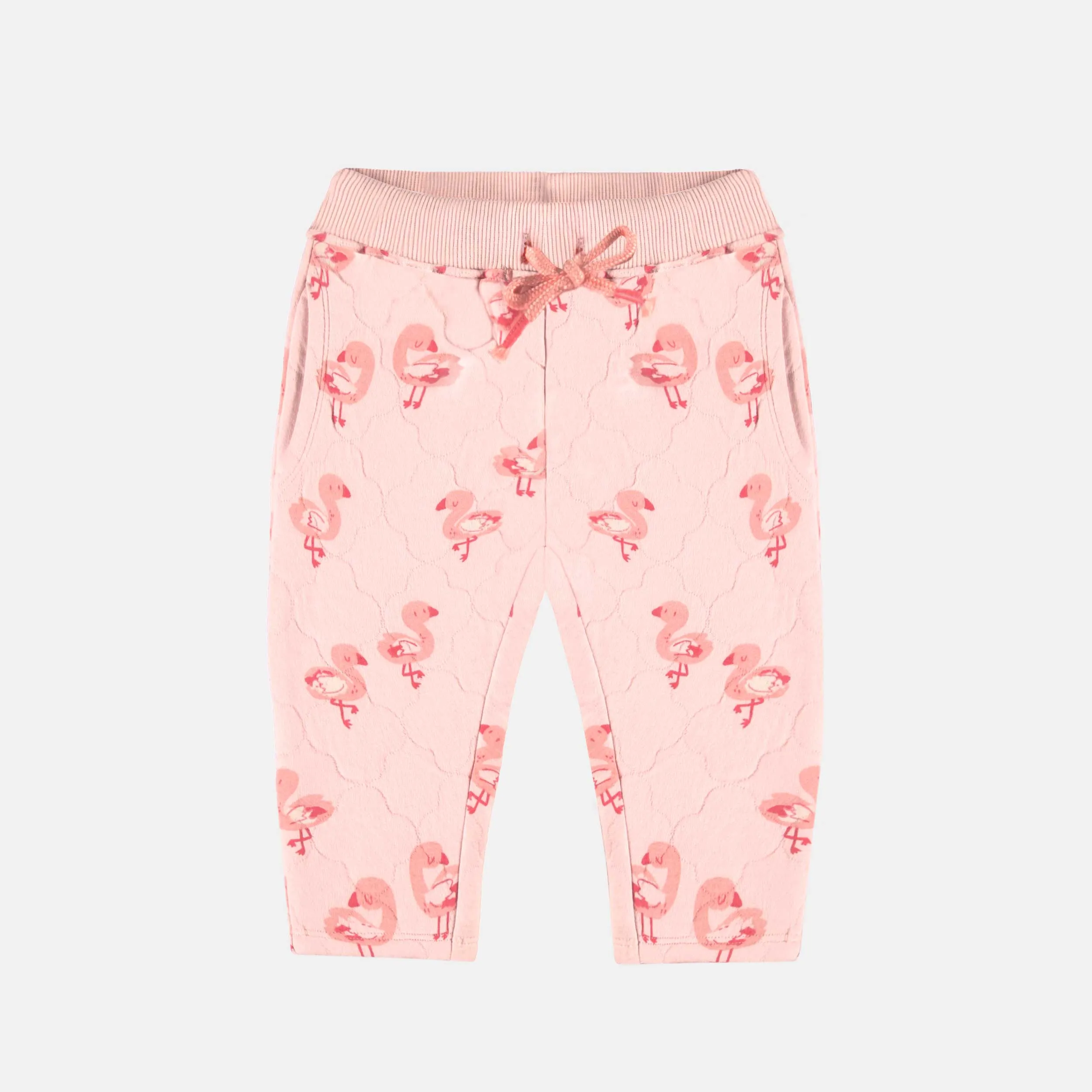 Pantalon rose en jersey matelassé à motifs, bébé || Pink quilted jersey pants with patterns, baby