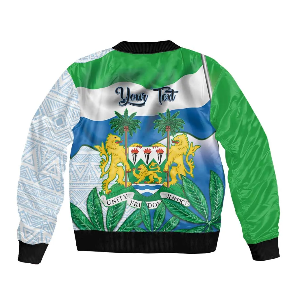 Personalised Afro Sierra Leone Sleeve Zip Bomber Jacket Chimp With Drum - Happy Independence Day LT14