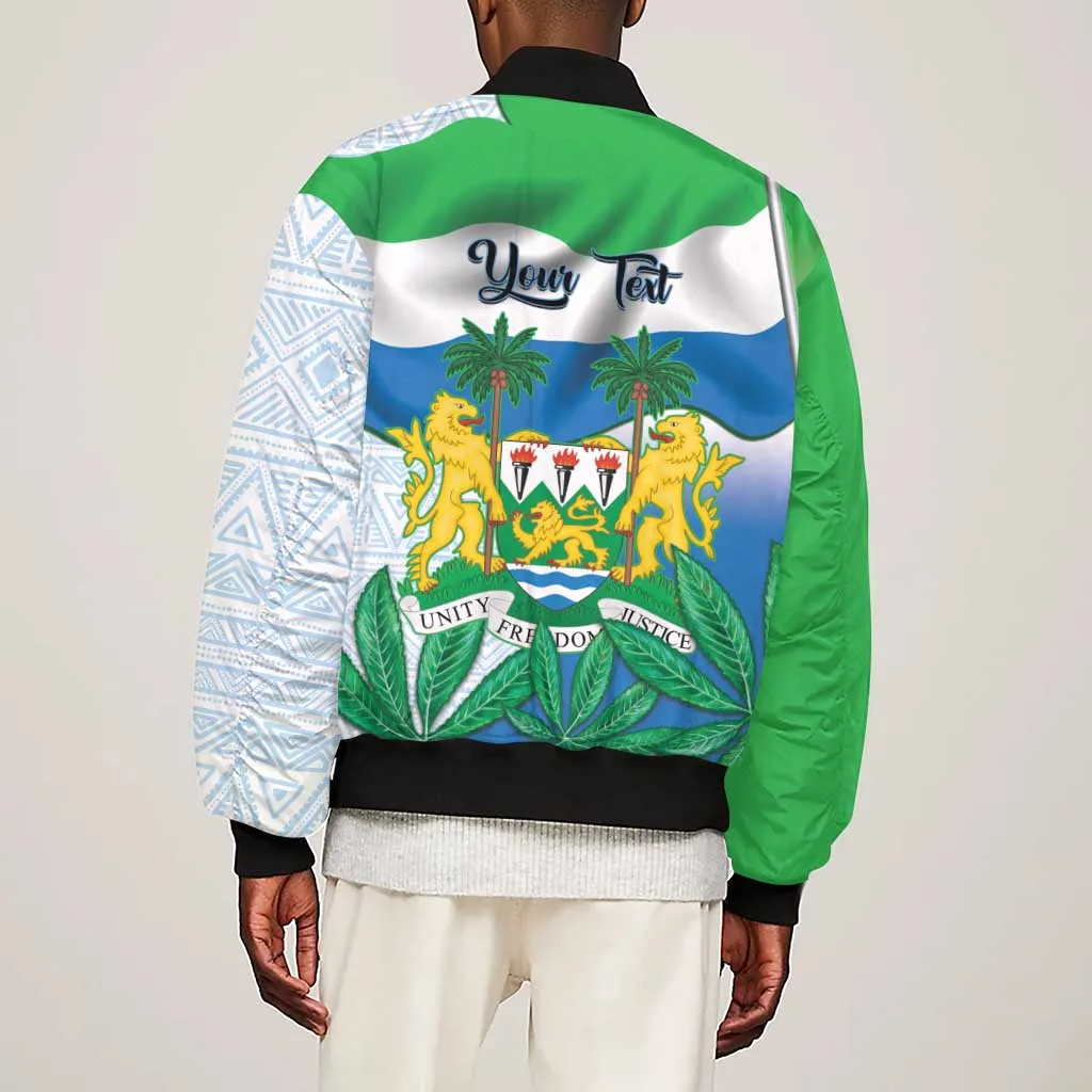 Personalised Afro Sierra Leone Sleeve Zip Bomber Jacket Chimp With Drum - Happy Independence Day LT14