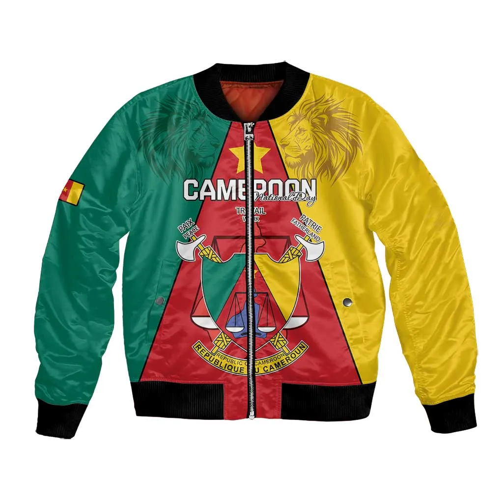 Personalised Cameroon National Day Bomber Jacket Lion Mix Coat Of Arms Style LT15