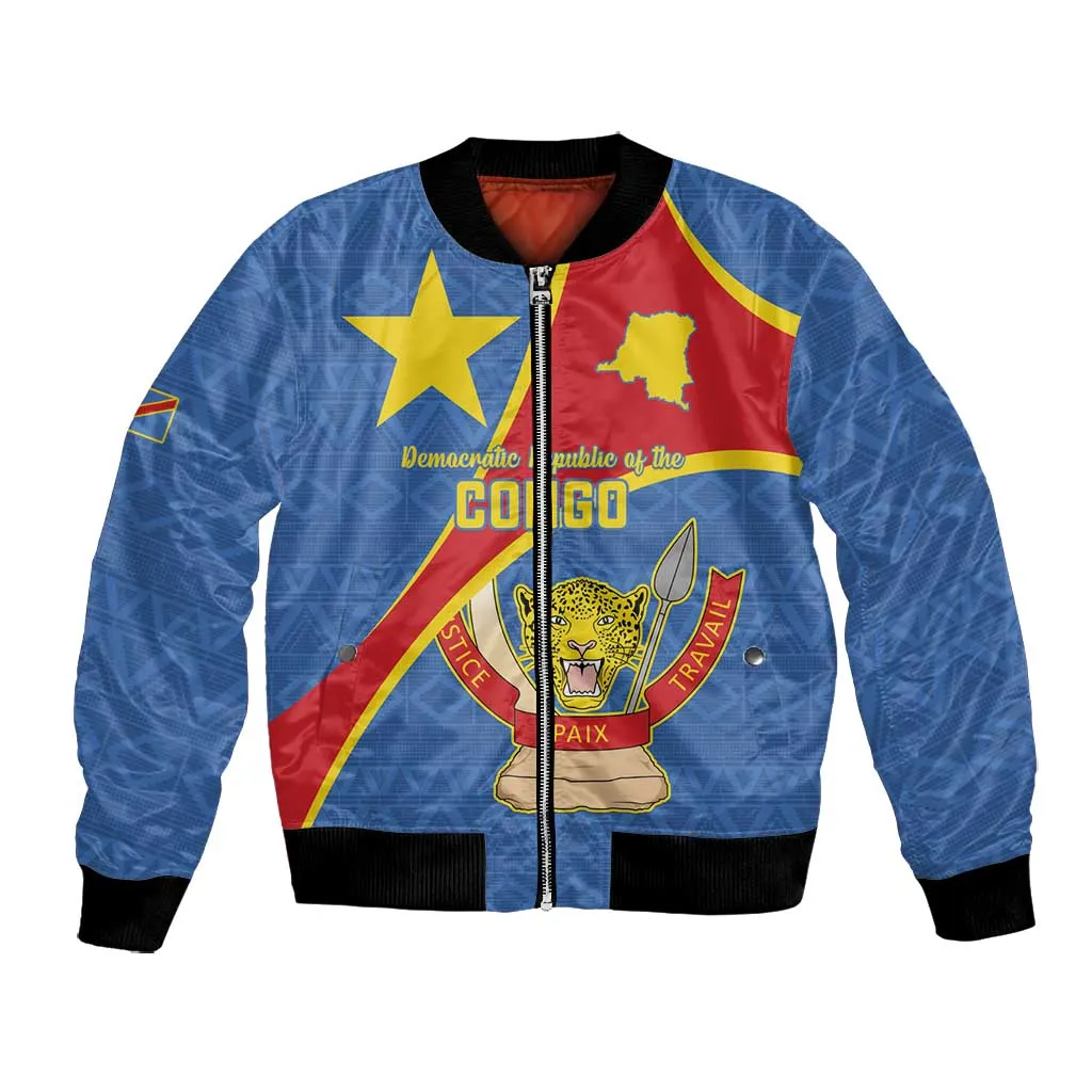 Personalised DR Congo Bomber Jacket Coat Of Arms With Map LT15