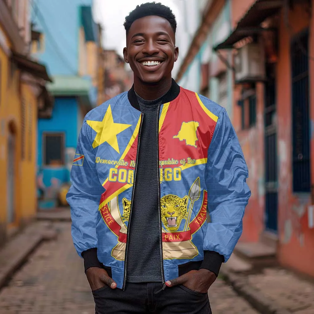 Personalised DR Congo Bomber Jacket Coat Of Arms With Map LT15